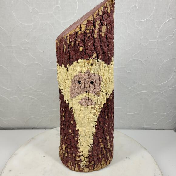 Vtg Folk Art Hand Painted Tree Bark Santa Claus 16” Rustic Christmas Cabin Decor - Picture 2 of 13